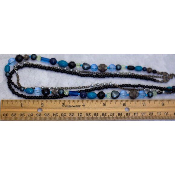 21 inch, Vintage Multi Strand Blue Beads Black Beaded Necklace - CE1 - Picture 3 of 3